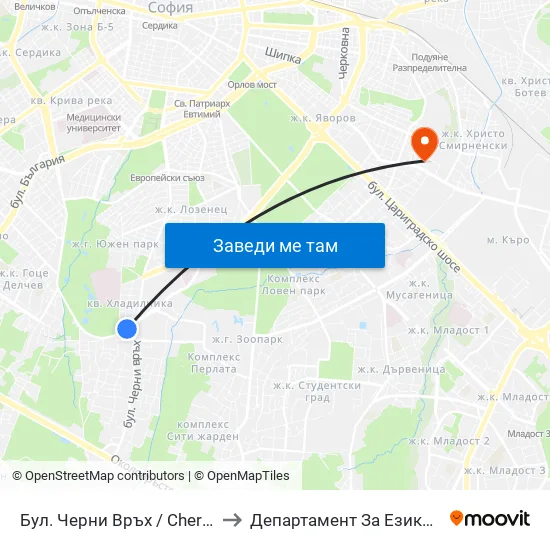 Бул. Черни Връх / Cherni Vrah Blvd. (2763) to Департамент За Езиково Обучение - Ичс map