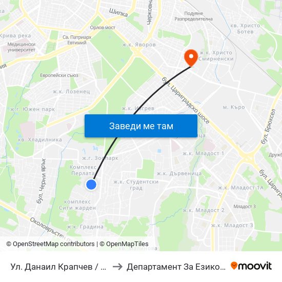 Ул. Данаил Крапчев / Danail Krapchev St. to Департамент За Езиково Обучение - Ичс map