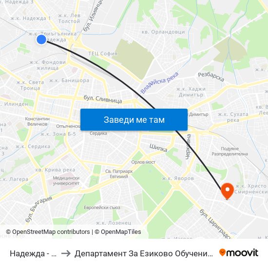 Надежда - Сп. to Департамент За Езиково Обучение - Ичс map