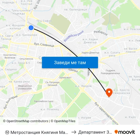 Ⓜ️ Метростанция Княгиня Мария Луиза / Kn. Maria Luisa Metro Station (6430) to Департамент За Езиково Обучение - Ичс map