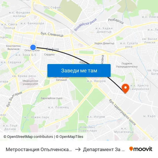 Ⓜ️ Метростанция Опълченска / Opalchenska Metro Station (6408) to Департамент За Езиково Обучение - Ичс map