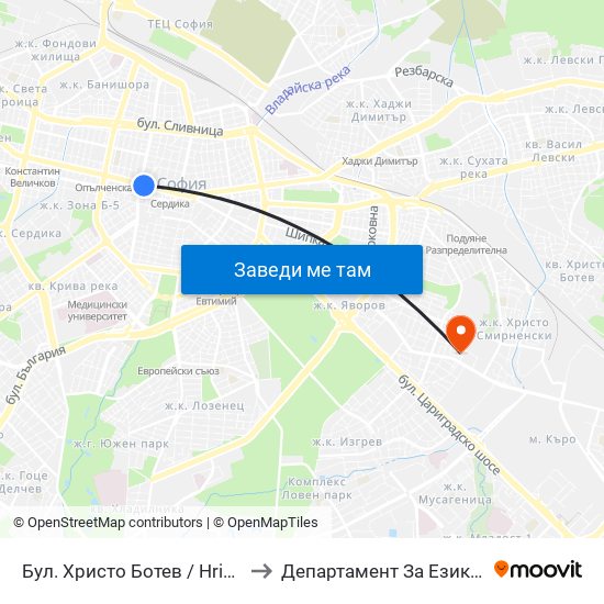 Бул. Христо Ботев / Hristo Botev Blvd. (6406) to Департамент За Езиково Обучение - Ичс map