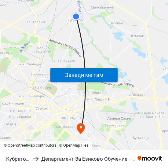 Кубратово to Департамент За Езиково Обучение - Ичс map