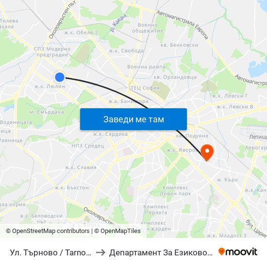 Ул. Търново / Tarnovo St. (2221) to Департамент За Езиково Обучение - Ичс map