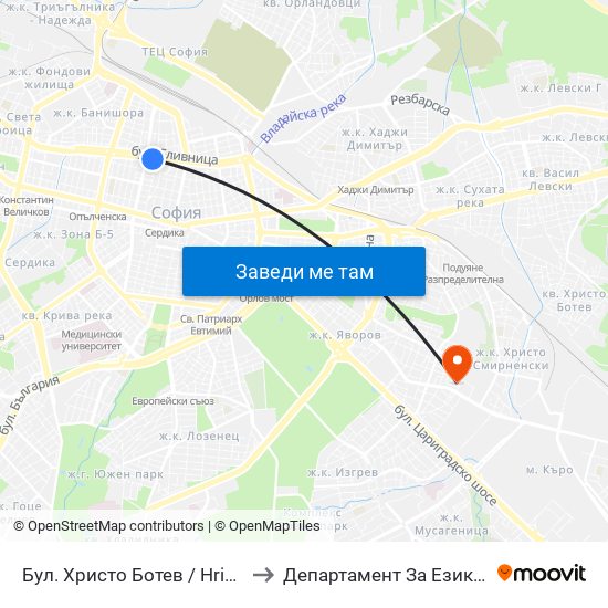 Бул. Христо Ботев / Hristo Botev Blvd. (0385) to Департамент За Езиково Обучение - Ичс map