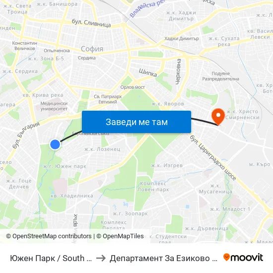 Южен Парк / South Park (2380) to Департамент За Езиково Обучение - Ичс map