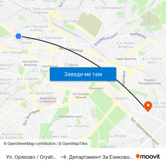 Ул. Оряхово / Oryahovo St. (2096) to Департамент За Езиково Обучение - Ичс map