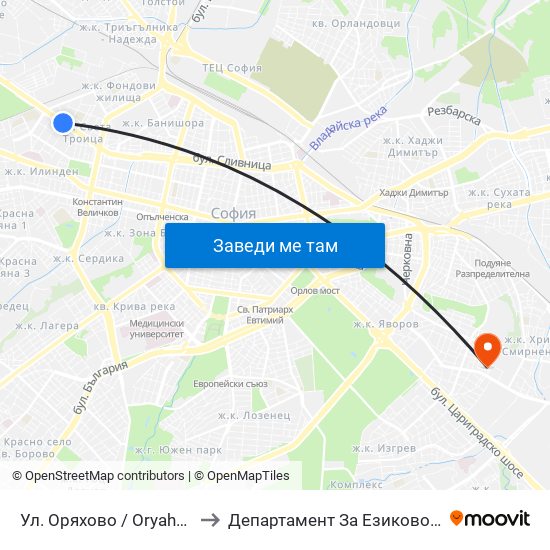 Ул. Оряхово / Oryahovo St. (2097) to Департамент За Езиково Обучение - Ичс map