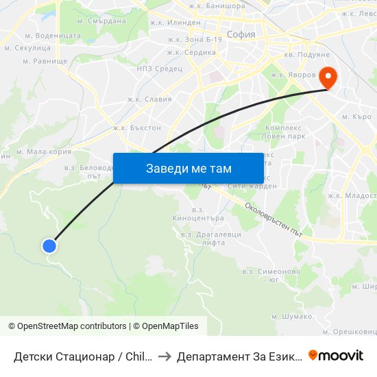 Детски Стационар / Children's Hospital (6066) to Департамент За Езиково Обучение - Ичс map