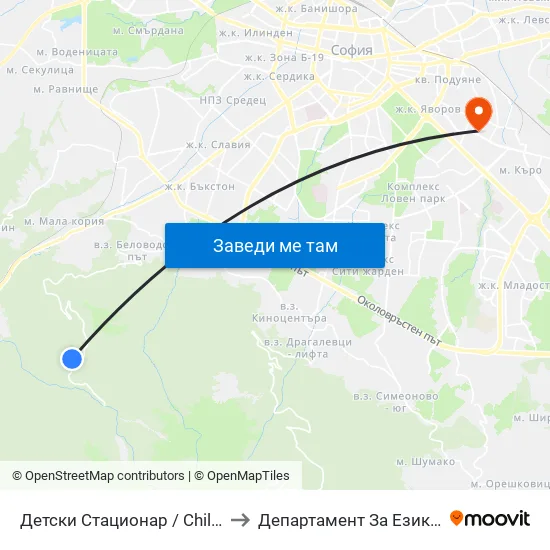 👋 Детски Стационар / Children's Hospital (6066) to Департамент За Езиково Обучение - Ичс map