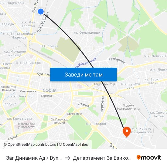 Заг Динамик Ад / Dynamic Ltd. (0728) to Департамент За Езиково Обучение - Ичс map