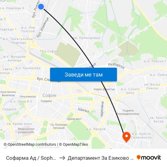 Софарма Ад / Sopharma (0744) to Департамент За Езиково Обучение - Ичс map