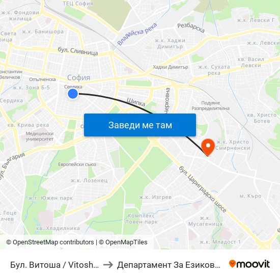 Бул. Витоша / Vitosha Blvd. (2826) to Департамент За Езиково Обучение - Ичс map