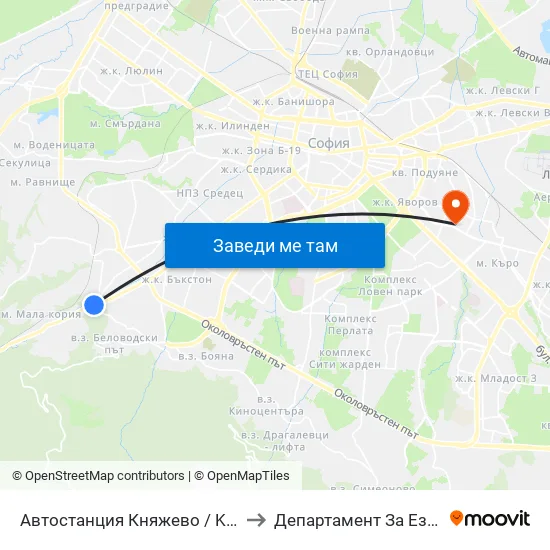 🚌 Автостанция Княжево / Knyazhevo Bus Station (6035) to Департамент За Езиково Обучение - Ичс map