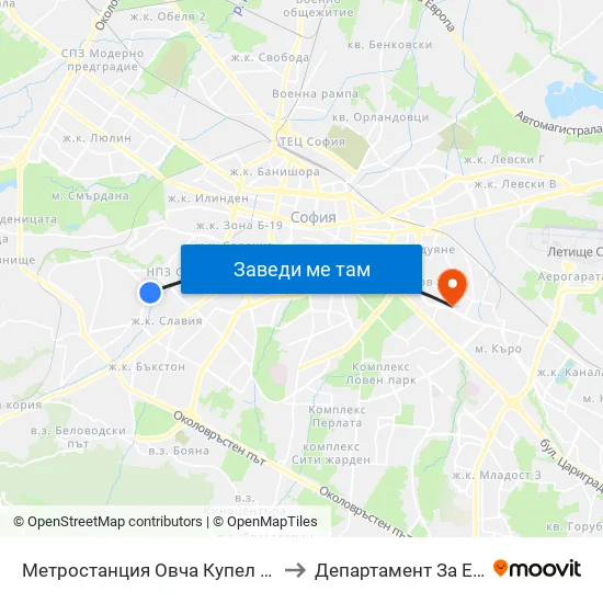 Ⓜ️ Метростанция Овча Купел / Ovcha Kupel Metro Station (6037) to Департамент За Езиково Обучение - Ичс map