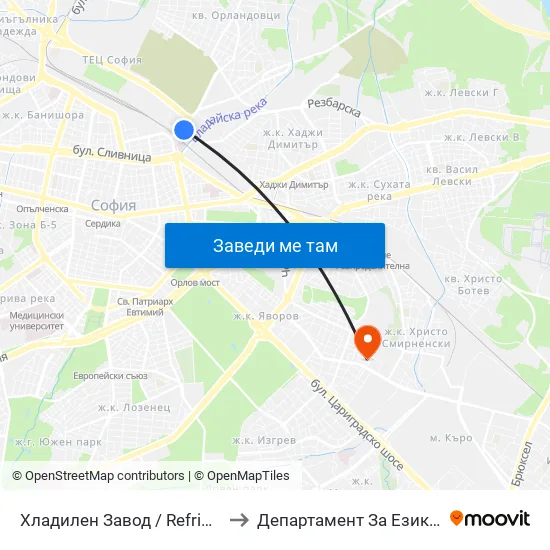 Хладилен Завод / Refrigerator Factory (2311) to Департамент За Езиково Обучение - Ичс map