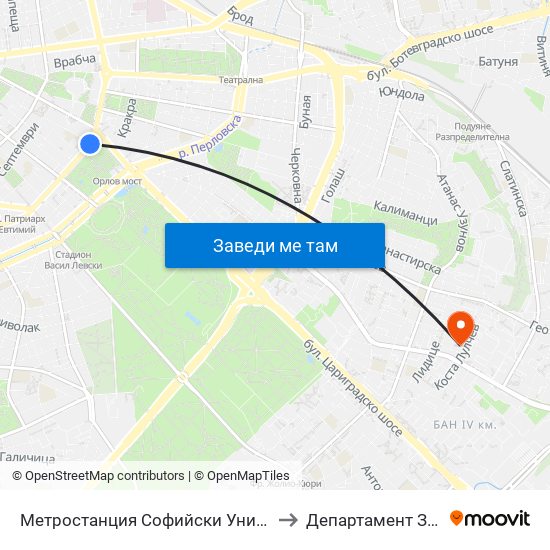 Метростанция Софийски Университет / Sofia University Metro Station (2827) to Департамент За Езиково Обучение - Ичс map