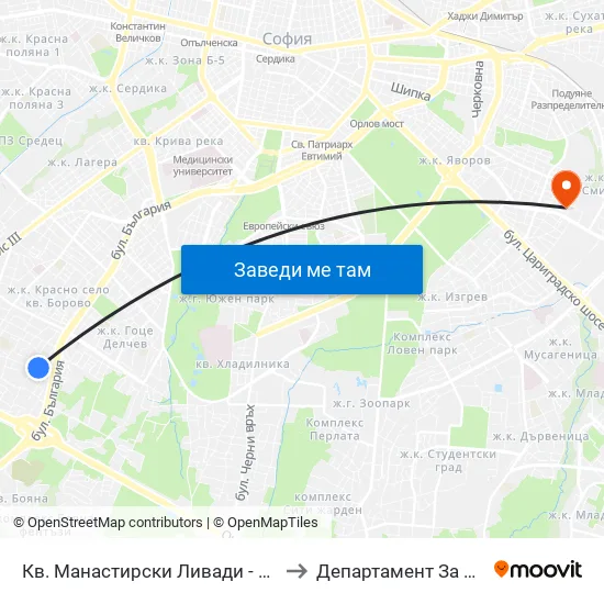 Кв. Манастирски Ливади - Запад / Manastirski Livadi - West Qr. to Департамент За Езиково Обучение - Ичс map