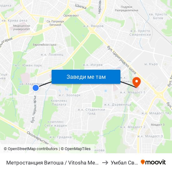 Метростанция Витоша / Vitosha Metro Station (2654) to Умбал Св. Анна map