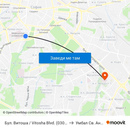 Бул. Витоша / Vitosha Blvd. (0302) to Умбал Св. Анна map