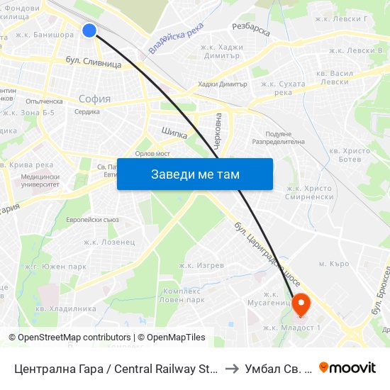 Централна Гара / Central Railway Station (1327) to Умбал Св. Анна map
