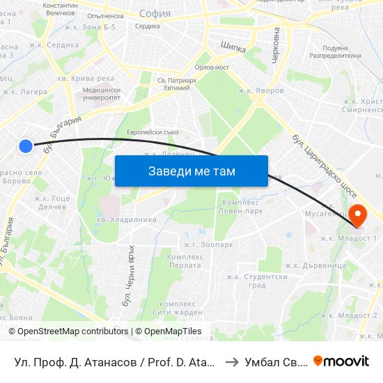 Ул. Проф. Д. Атанасов / Prof. D. Atanasov St. (2134) to Умбал Св. Анна map