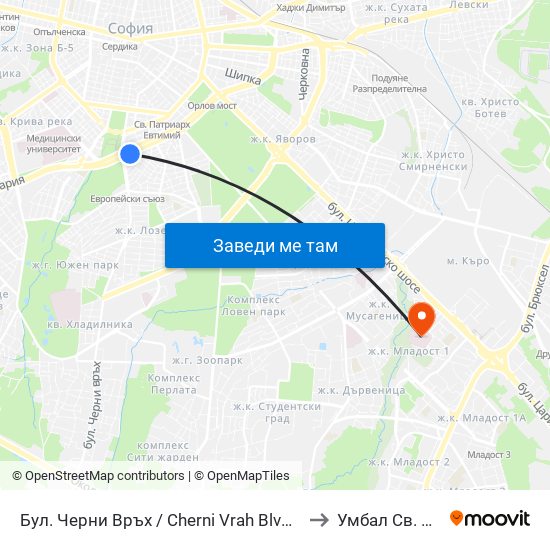 Бул. Черни Връх / Cherni Vrah Blvd. (0398) to Умбал Св. Анна map