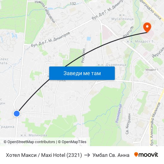 Хотел Макси / Maxi Hotel (2321) to Умбал Св. Анна map