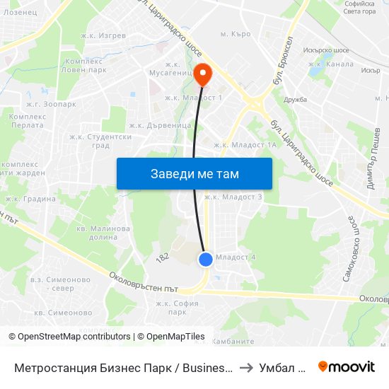 Метростанция Бизнес Парк / Business Park Metro Station (2490) to Умбал Св. Анна map