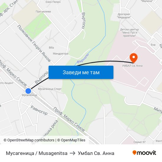 Мусагеница /  Musagenitsa to Умбал Св. Анна map