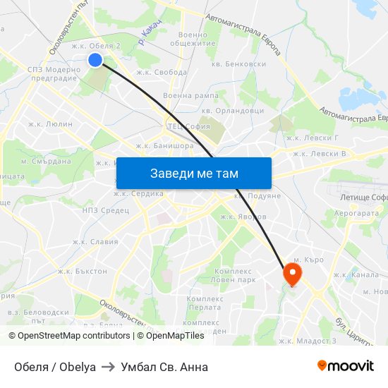 Обеля / Obelya to Умбал Св. Анна map