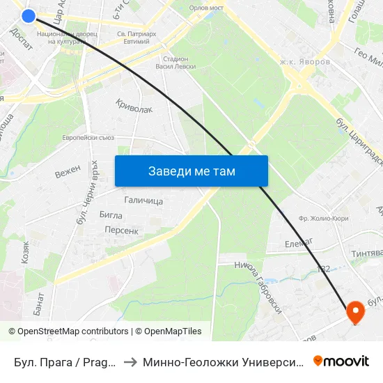 Бул. Прага / Prague Blvd. (0365) to Минно-Геоложки Университет ""Св.Иван Рилски"" map