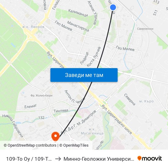 109-То Оу / 109-Th School (0118) to Минно-Геоложки Университет ""Св.Иван Рилски"" map