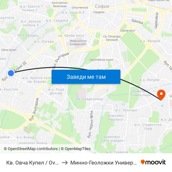 Кв. Овча Купел / Ovcha Kupel Qr. (0881) to Минно-Геоложки Университет ""Св.Иван Рилски"" map