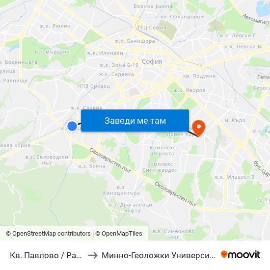 Кв. Павлово / Pavlovo Qr. (0890) to Минно-Геоложки Университет ""Св.Иван Рилски"" map