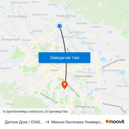 Детски Дом / Children’S Home (0529) to Минно-Геоложки Университет ""Св.Иван Рилски"" map