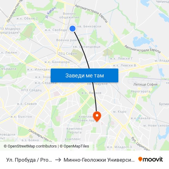 Ул. Пробуда / Probuda St. (2139) to Минно-Геоложки Университет ""Св.Иван Рилски"" map