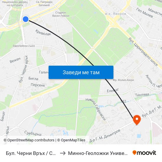 Бул. Черни Връх / Cherni Vrah Blvd. (0401) to Минно-Геоложки Университет ""Св.Иван Рилски"" map