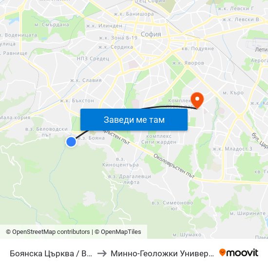 Боянска Църква / Boyana Church (0261) to Минно-Геоложки Университет ""Св.Иван Рилски"" map