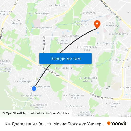 Кв. Драгалевци / Dragalevtsi Qr. (0836) to Минно-Геоложки Университет ""Св.Иван Рилски"" map