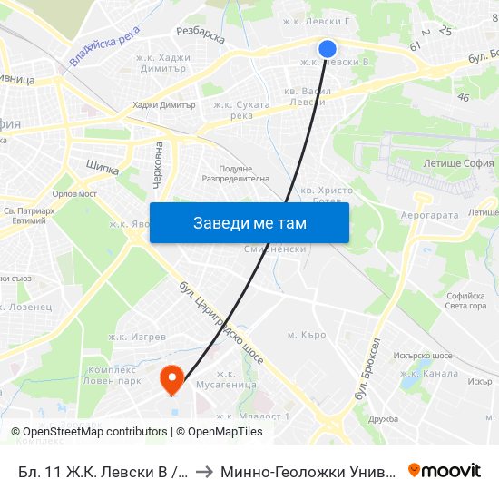 Бл. 11 Ж.К. Левски В / Bl. 11, Levski V Qr. (0131) to Минно-Геоложки Университет ""Св.Иван Рилски"" map