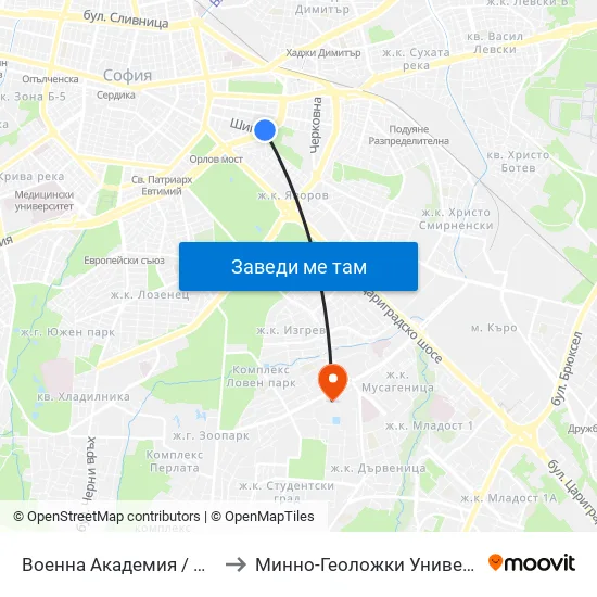 Военна Академия / Military Academy (0442) to Минно-Геоложки Университет ""Св.Иван Рилски"" map