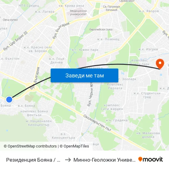 Резиденция Бояна / Boyana Residence (1439) to Минно-Геоложки Университет ""Св.Иван Рилски"" map