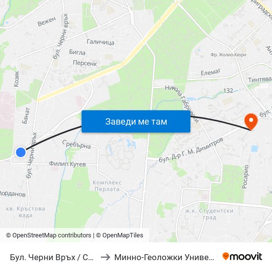 Бул. Черни Връх / Cherni Vrah Blvd. (2763) to Минно-Геоложки Университет ""Св.Иван Рилски"" map