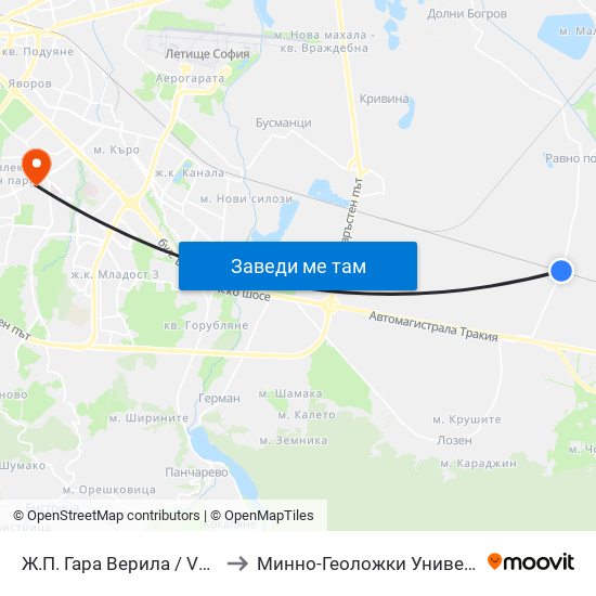 Ж.П. Гара Верила / Verila Train Station (2803) to Минно-Геоложки Университет ""Св.Иван Рилски"" map