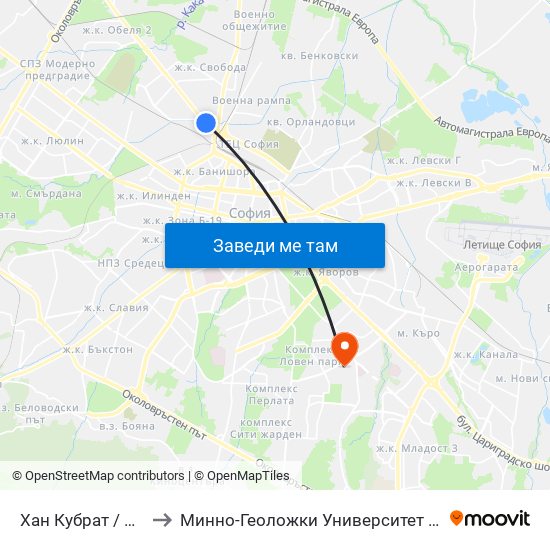 Хан Кубрат / Han Kubrat to Минно-Геоложки Университет ""Св.Иван Рилски"" map
