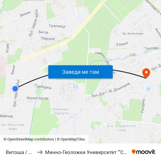 Витоша / Vitosha to Минно-Геоложки Университет ""Св.Иван Рилски"" map