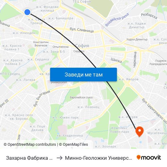 Захарна Фабрика / Zaharna Fabrika to Минно-Геоложки Университет ""Св.Иван Рилски"" map