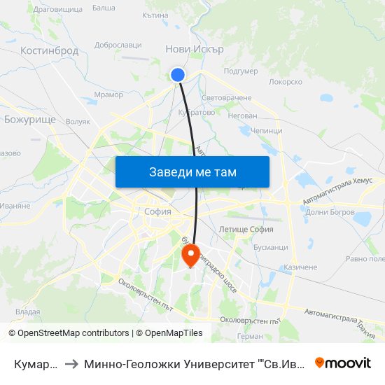 Кумарица to Минно-Геоложки Университет ""Св.Иван Рилски"" map