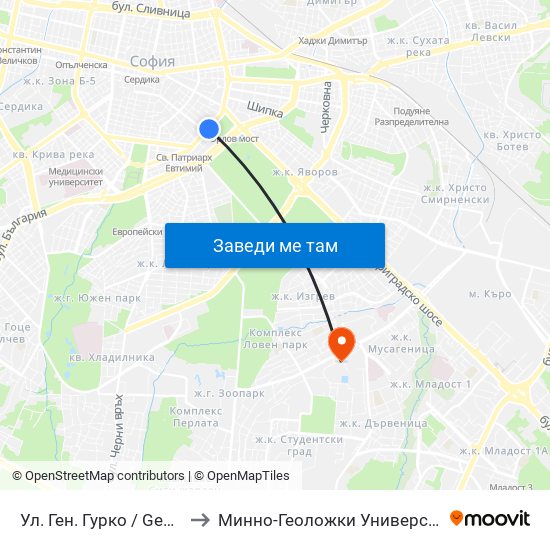 Ул. Ген. Гурко / Gen. Gurko St. (1903) to Минно-Геоложки Университет ""Св.Иван Рилски"" map
